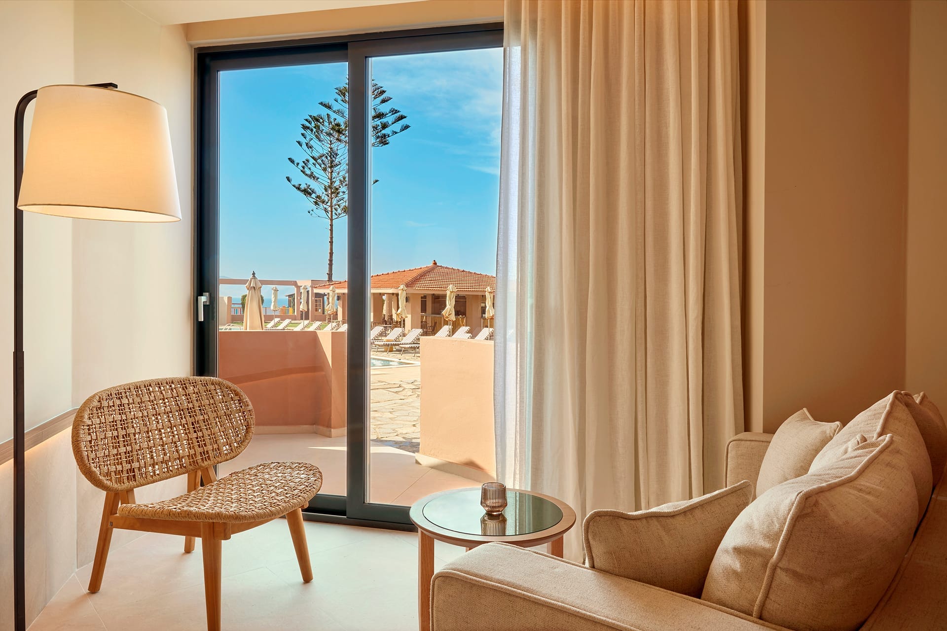 a living room with a large window