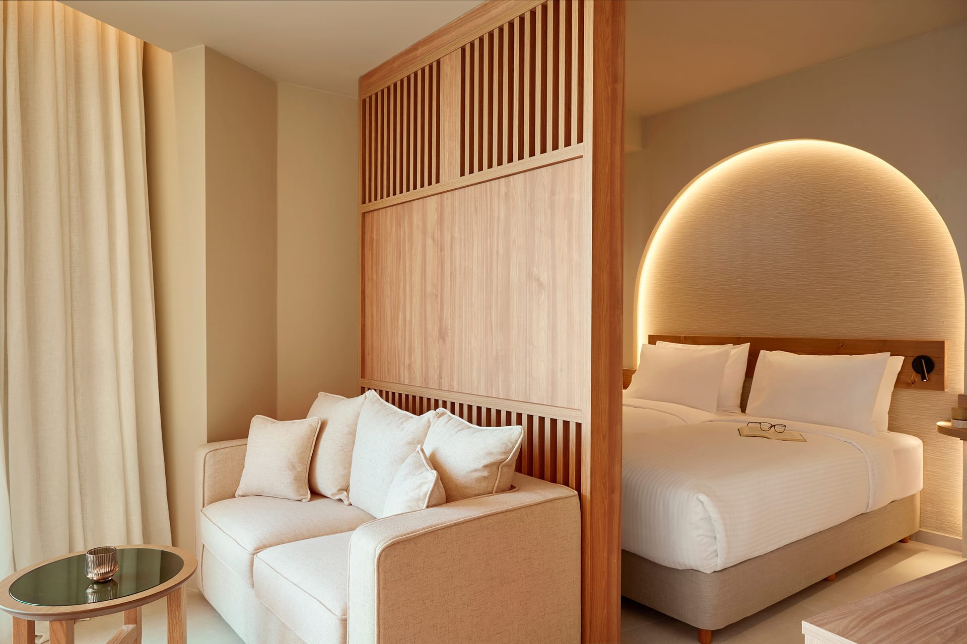 a room with a bed and a couch