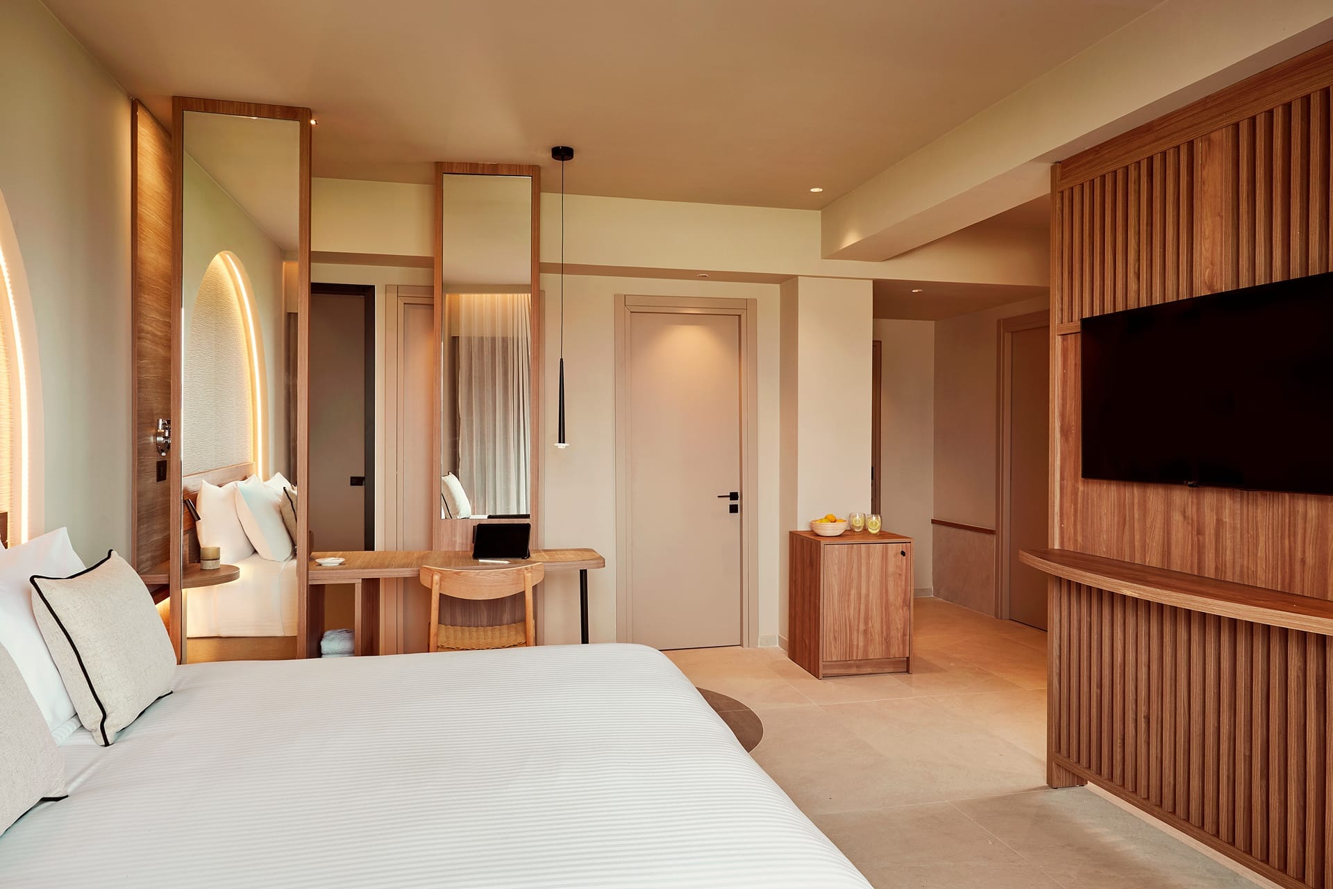 a bedroom with a large bed