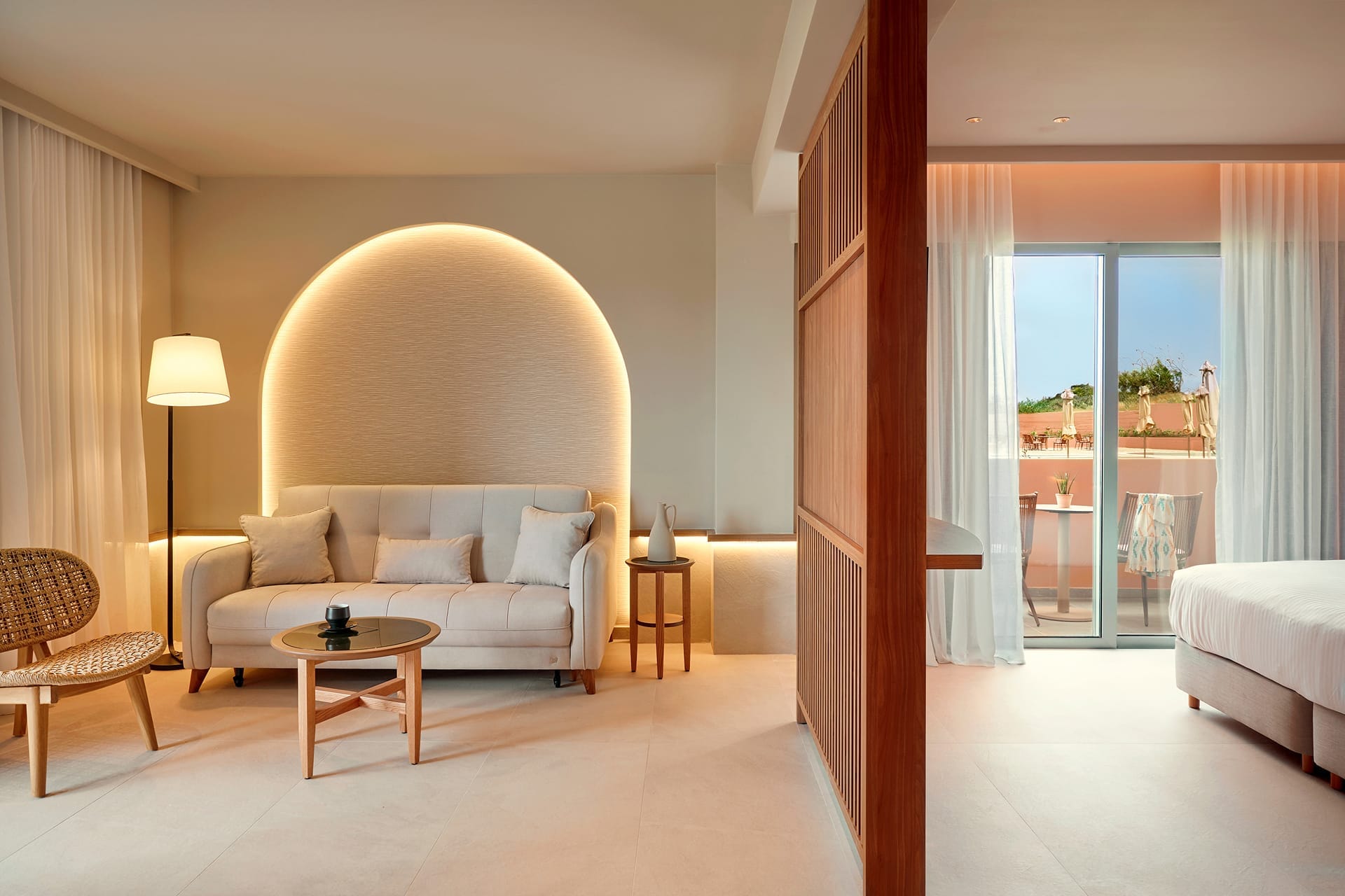 a living room with a large window