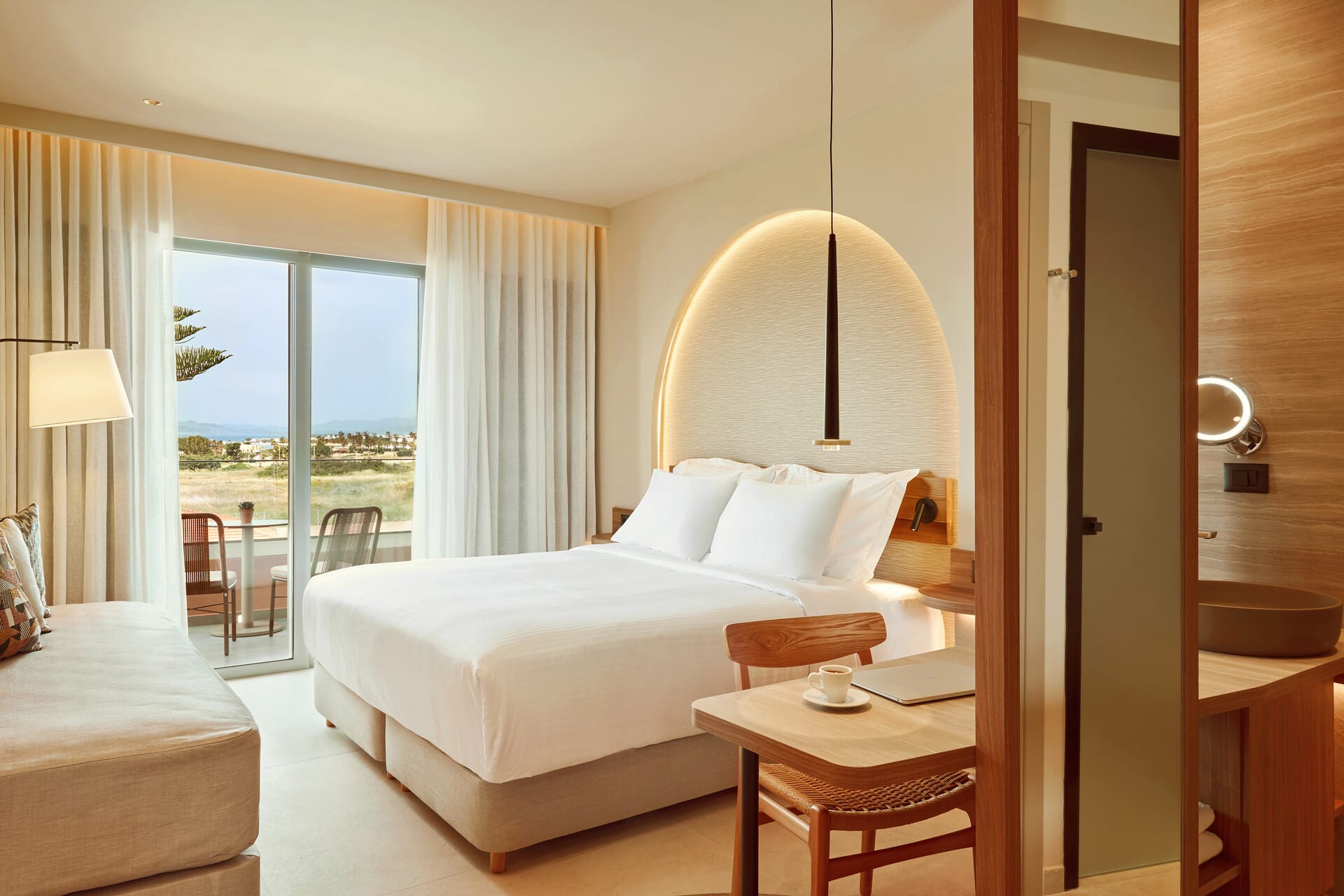 a room with a bed and a table