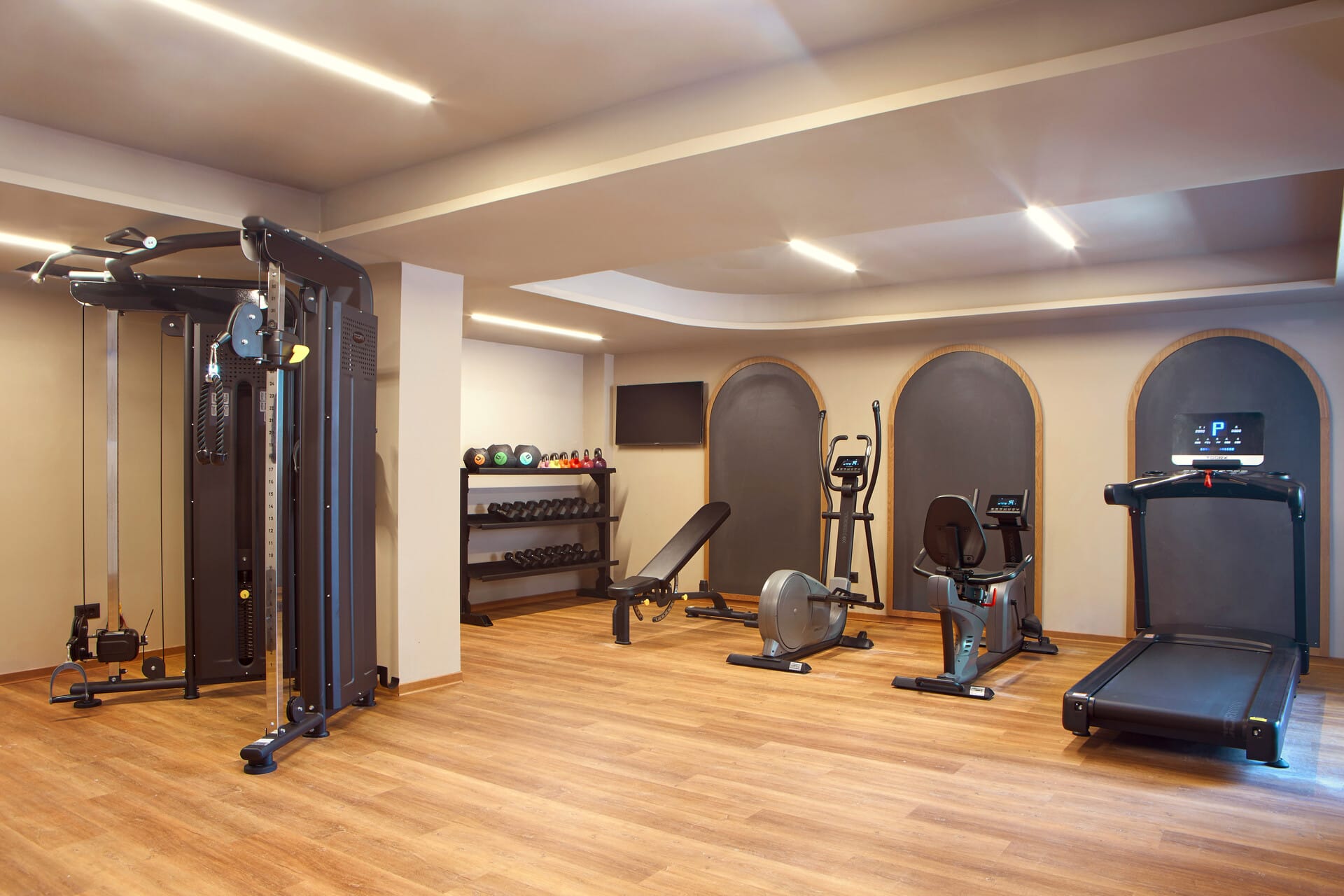 a gym with exercise equipment