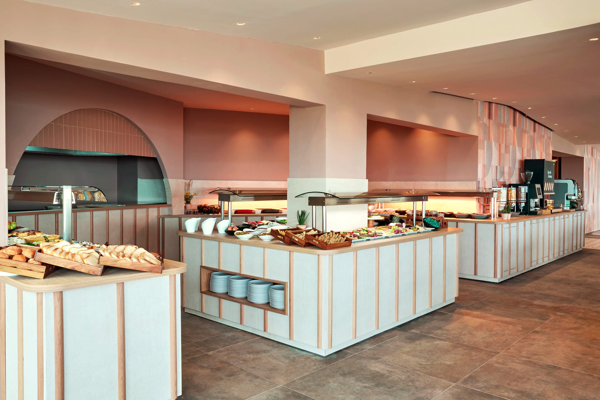 a kitchen with a large counter