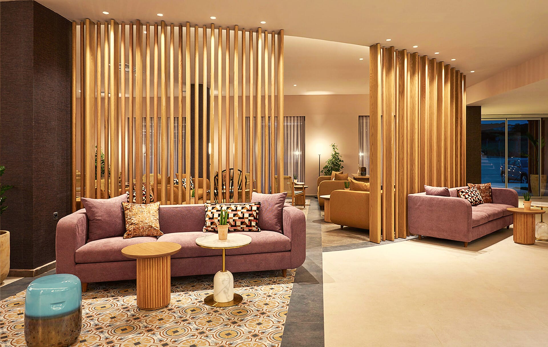 a room with a couch and a table