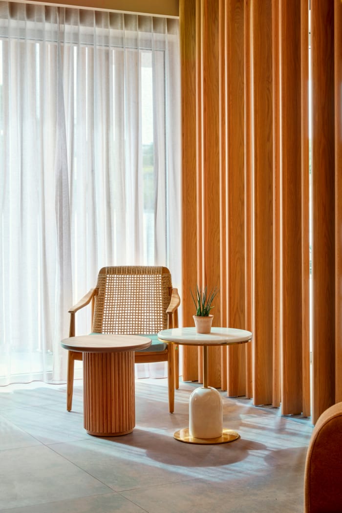 a table and chairs in a room