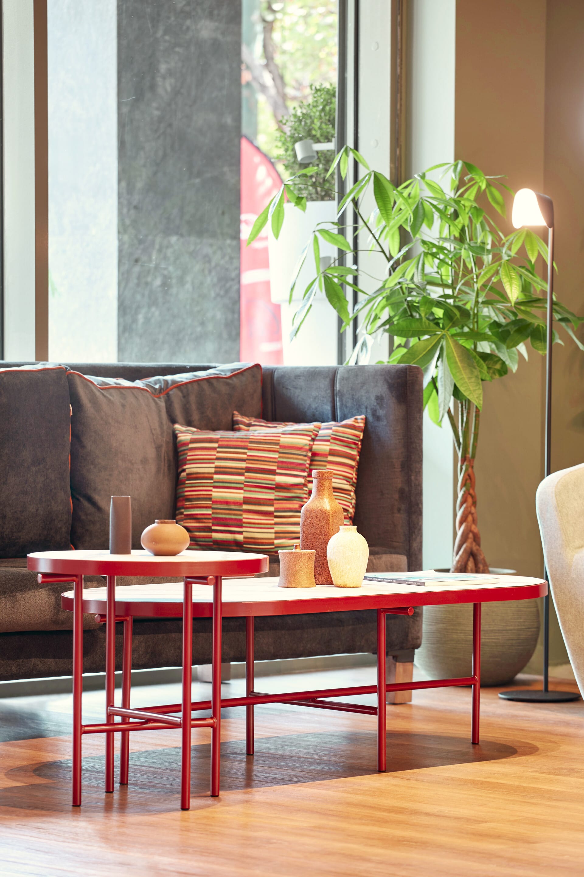 a table with a plant on it