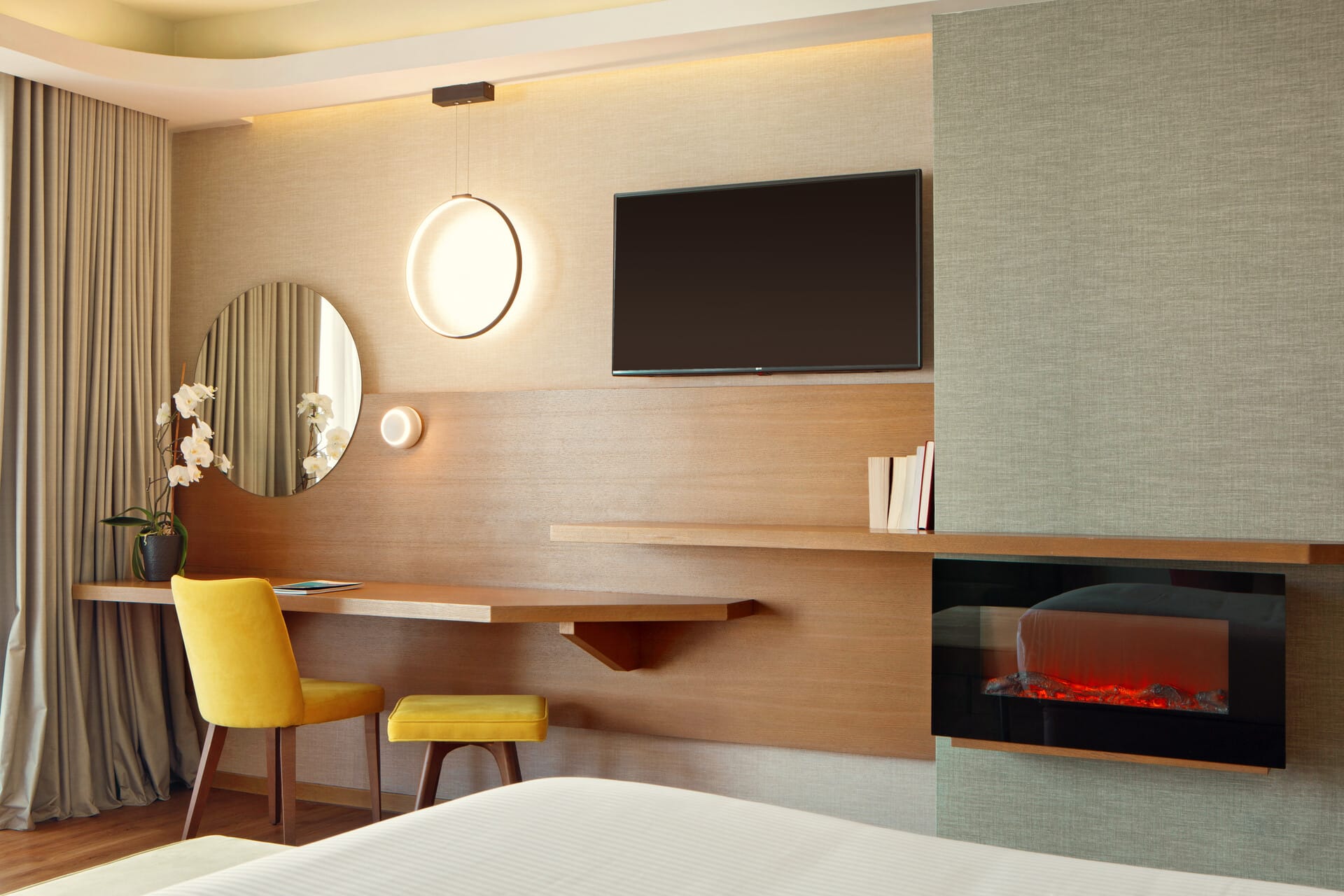 a room with a tv and a table