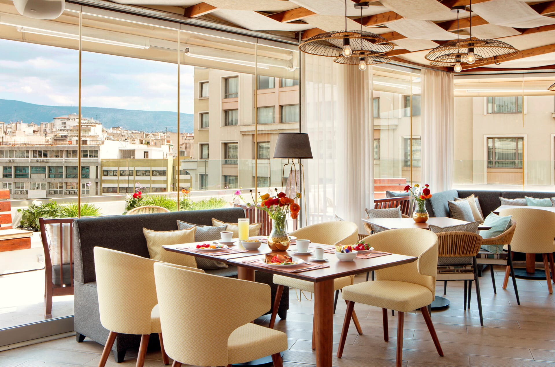 a room with a table and chairs