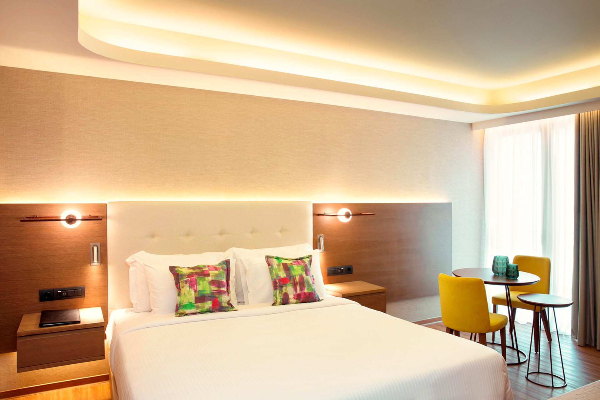 a room with a bed and a table