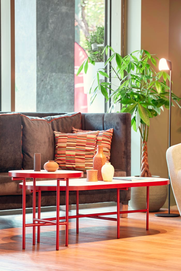 a table with a plant on it