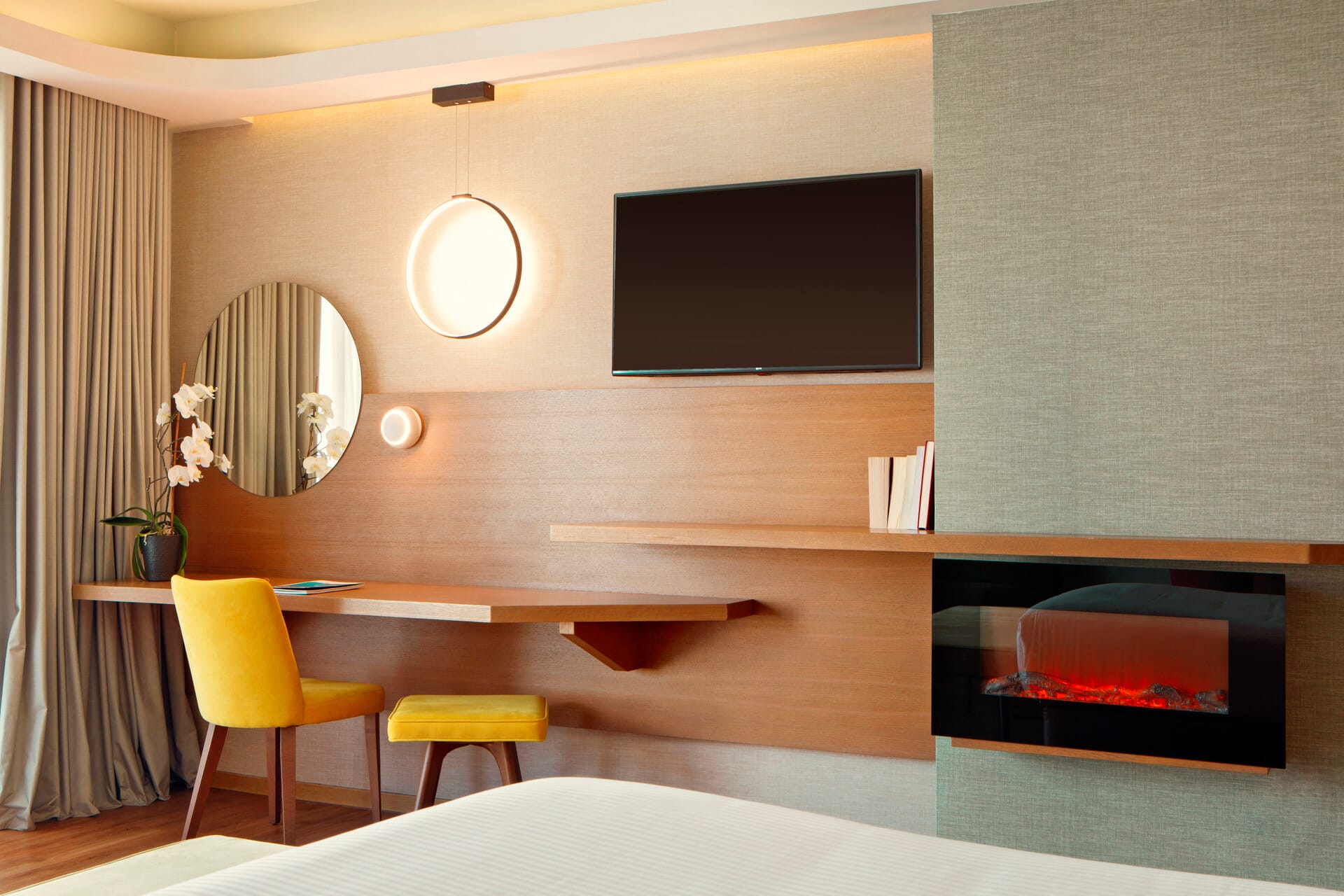 a room with a tv and a table