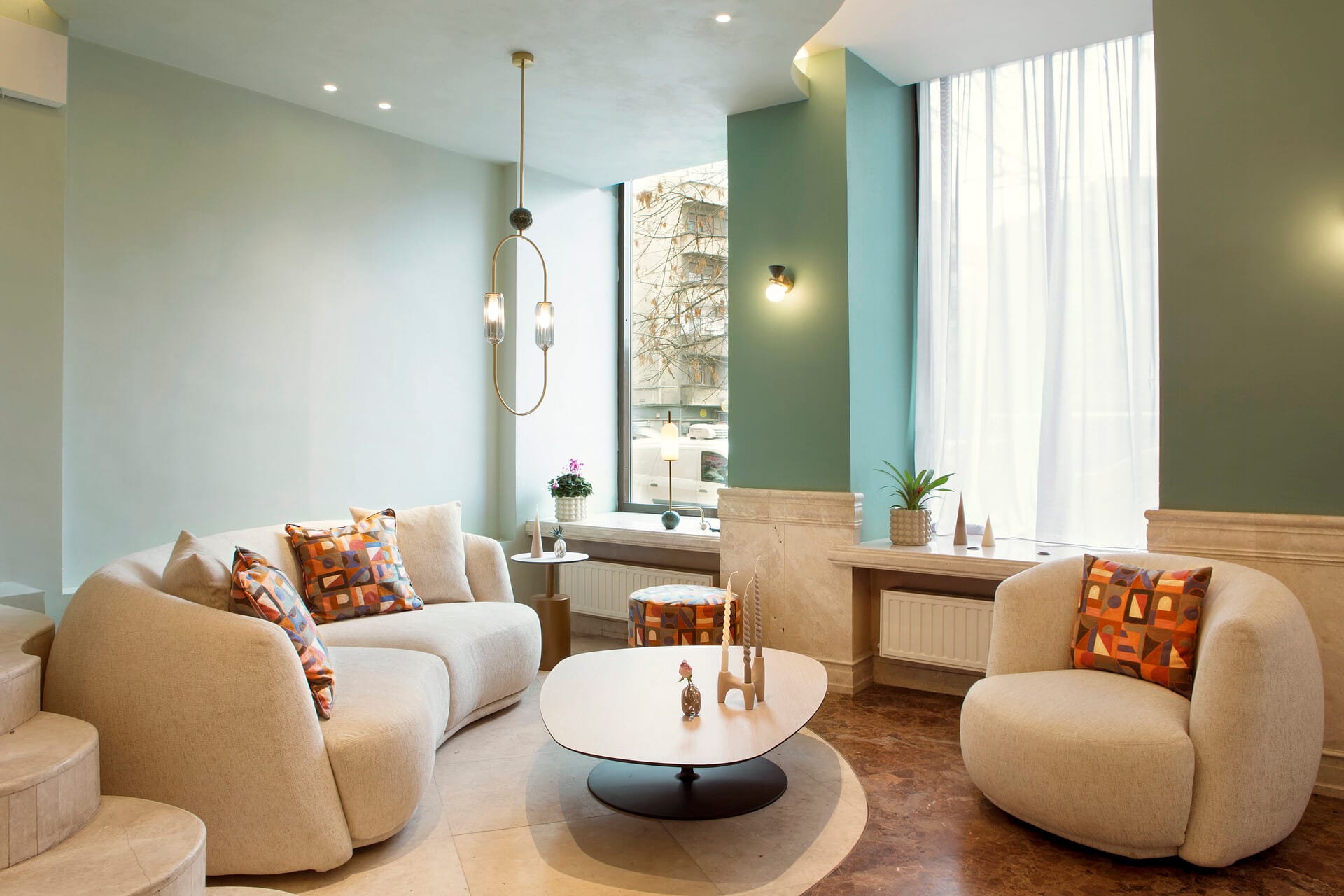 a living room with a large window