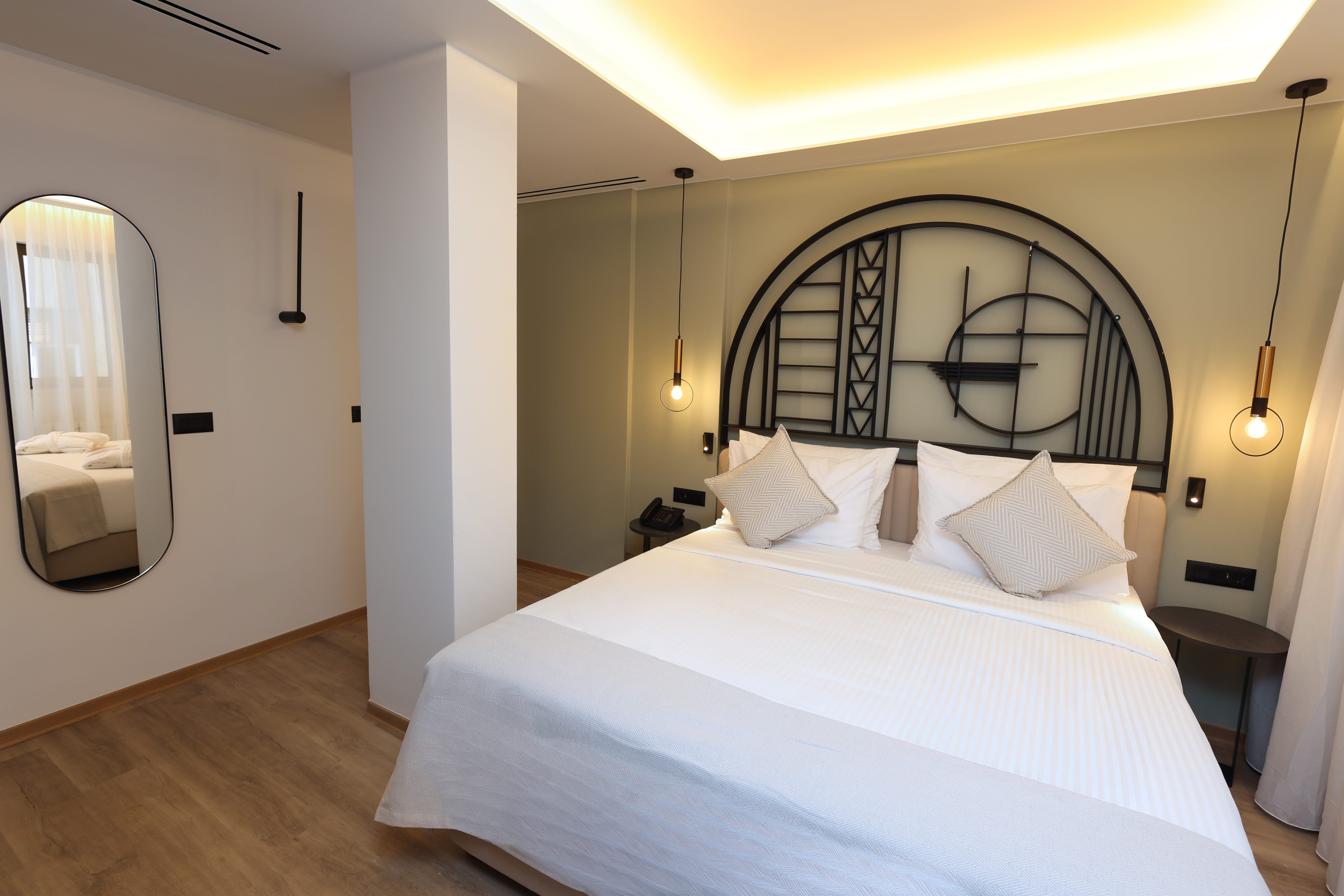 a bed in a hotel room