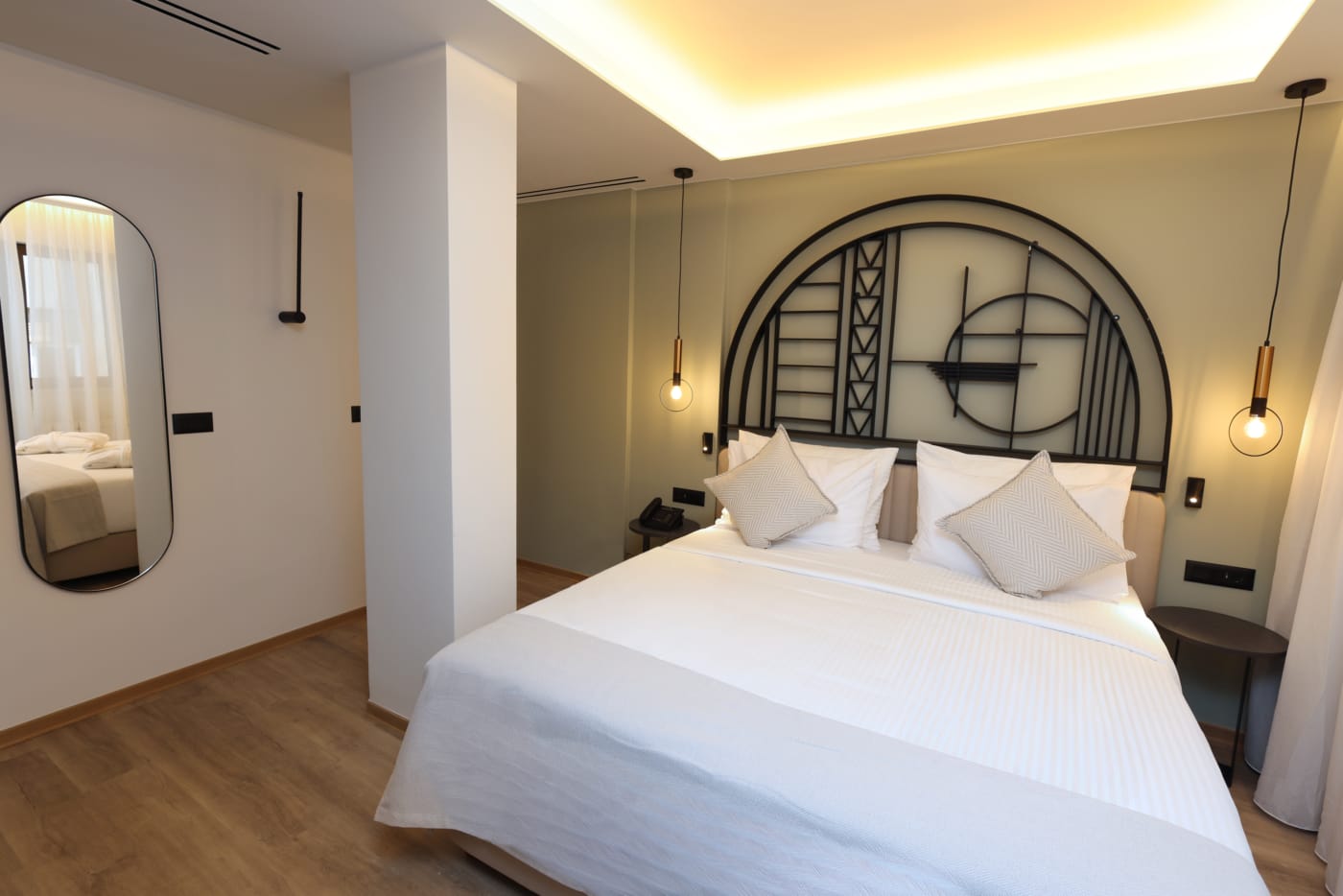a bed in a hotel room