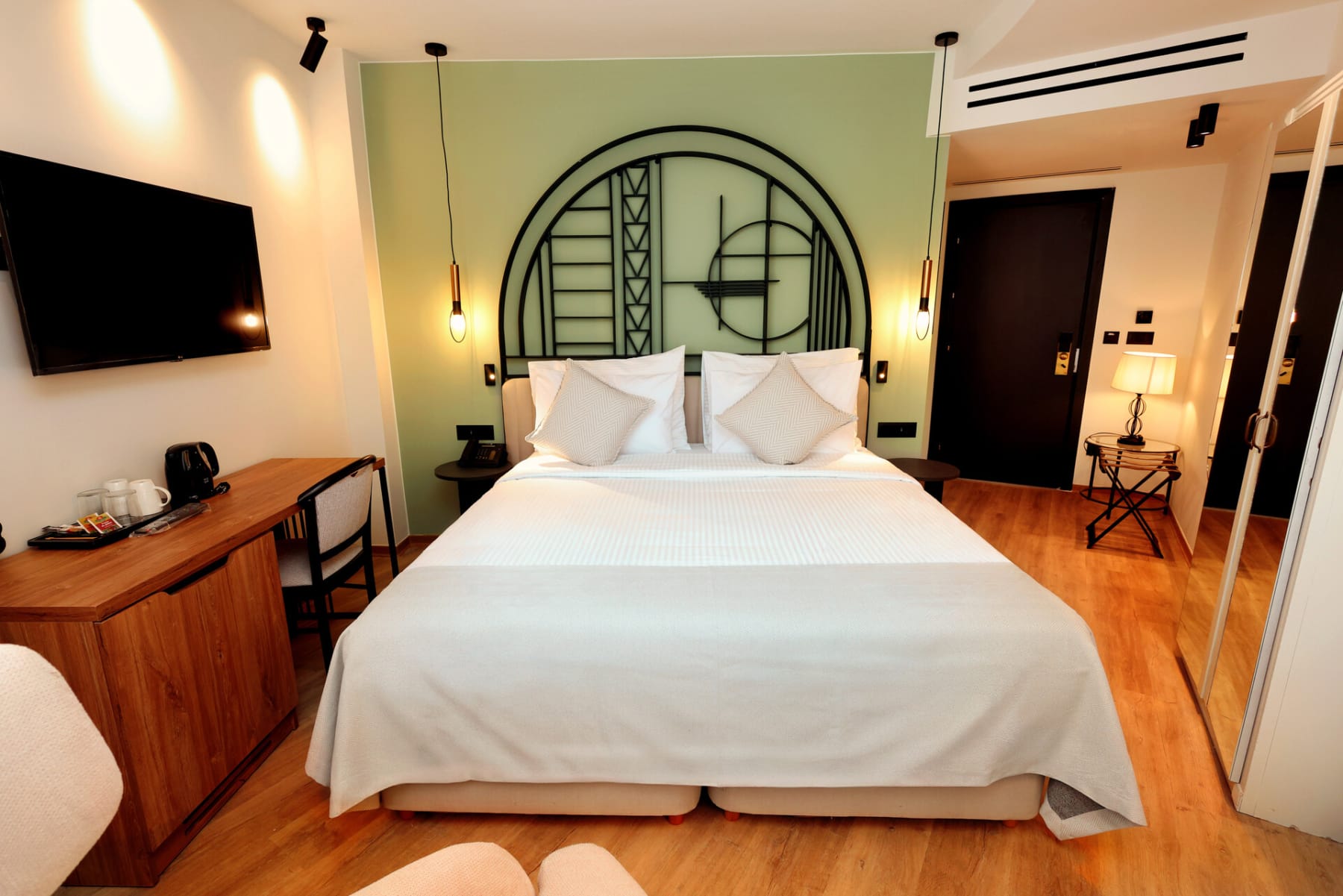 a bed in a room