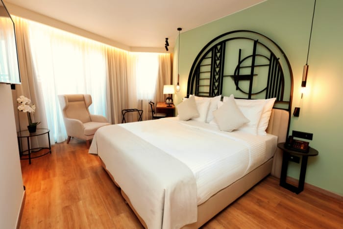 a bed in a room