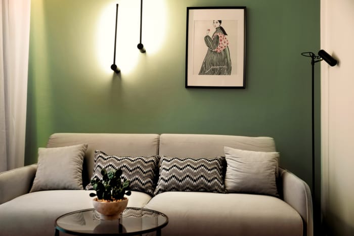 a couch with a plant on it