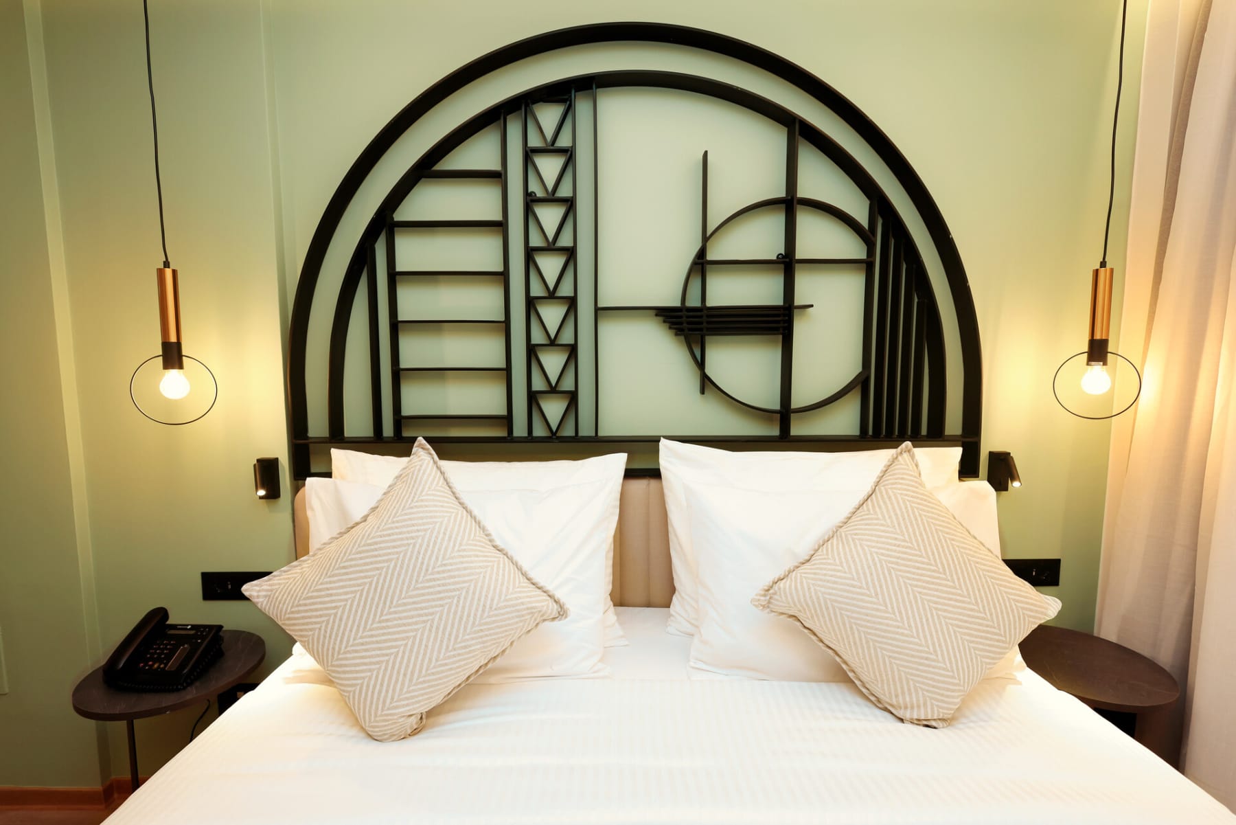 a bed with pillows