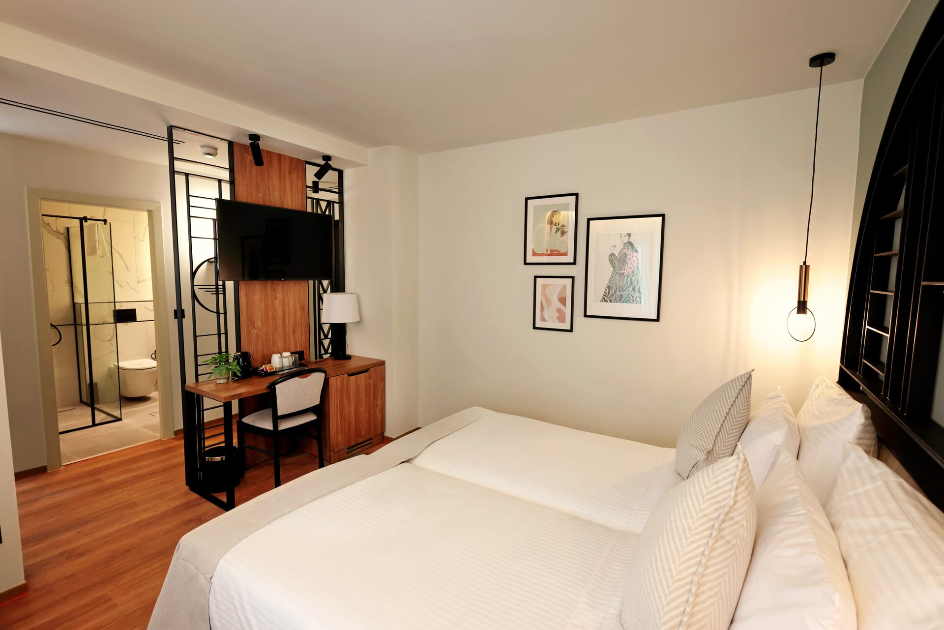 a living room with a white couch