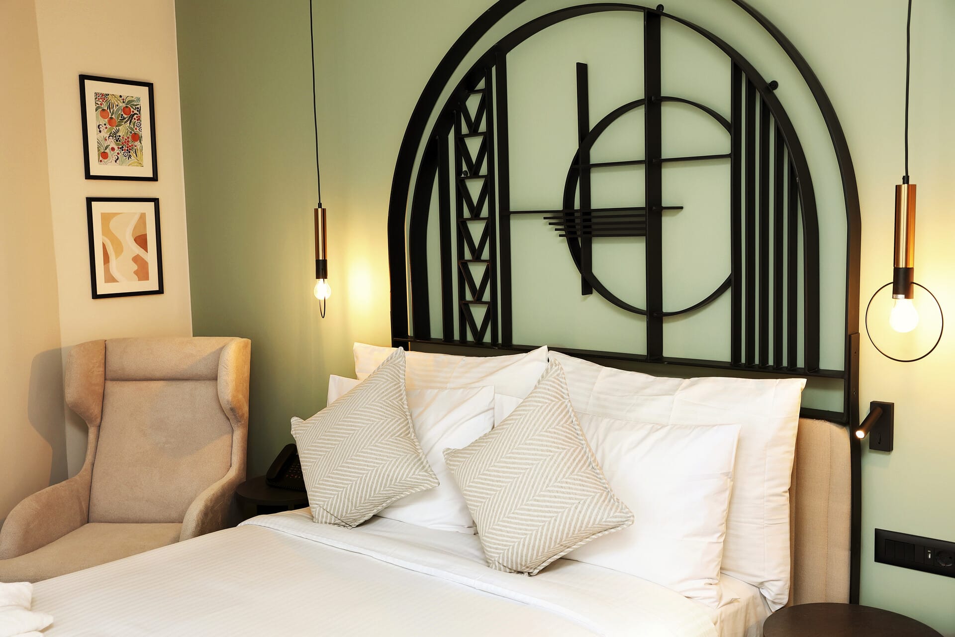 a bed with white pillows