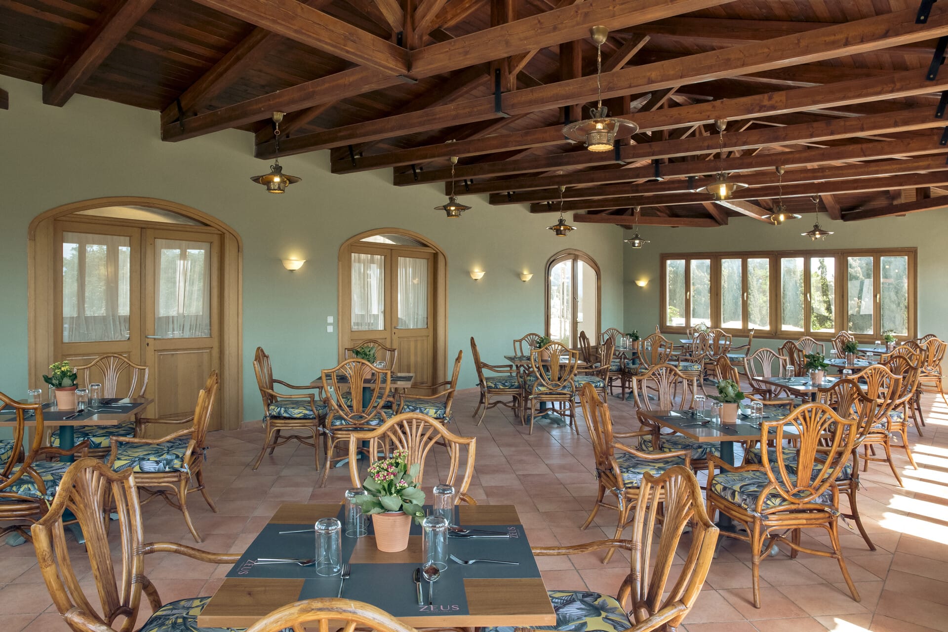 a room with tables and chairs