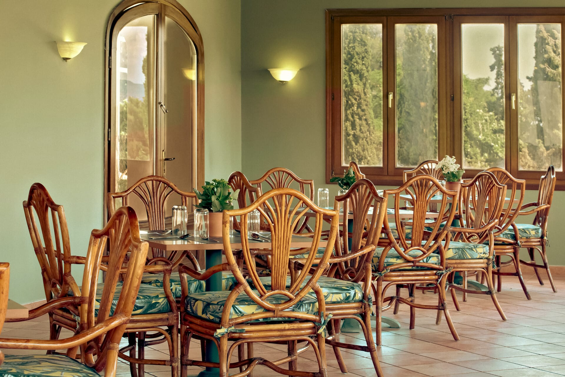 a dining room table with chairs around it