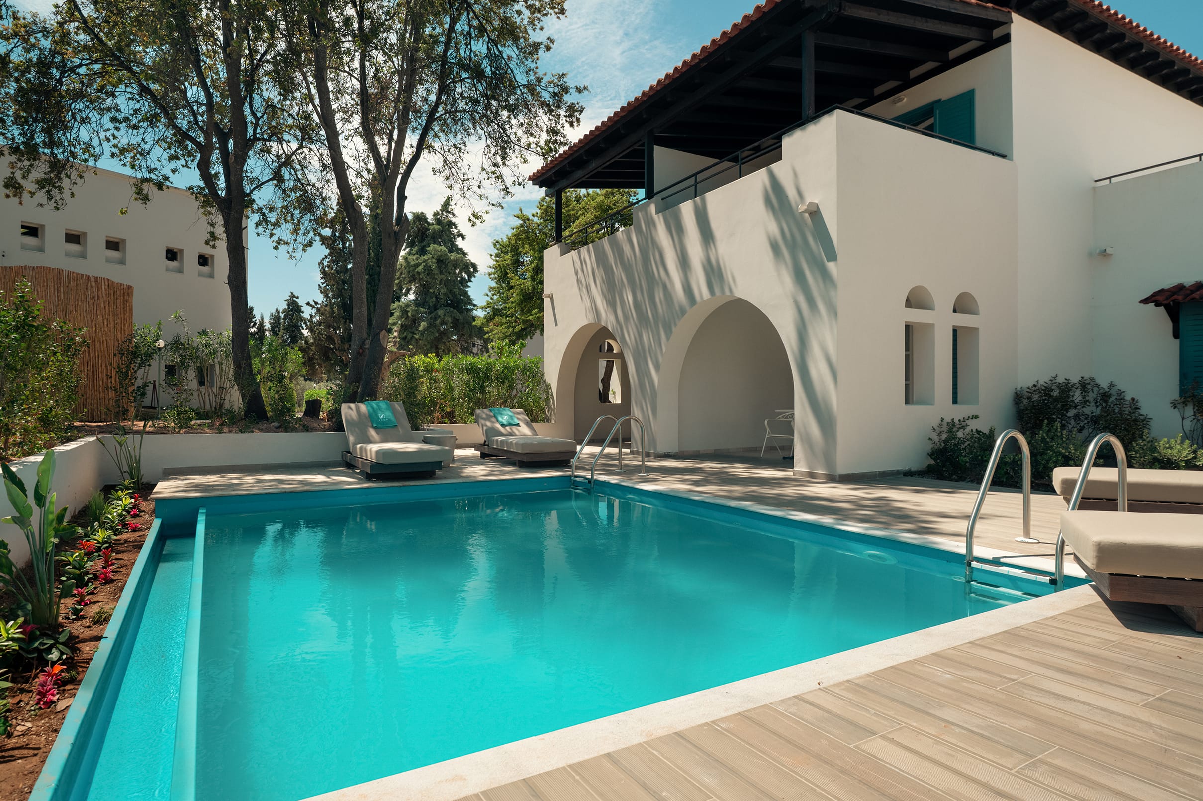 a swimming pool in a backyard