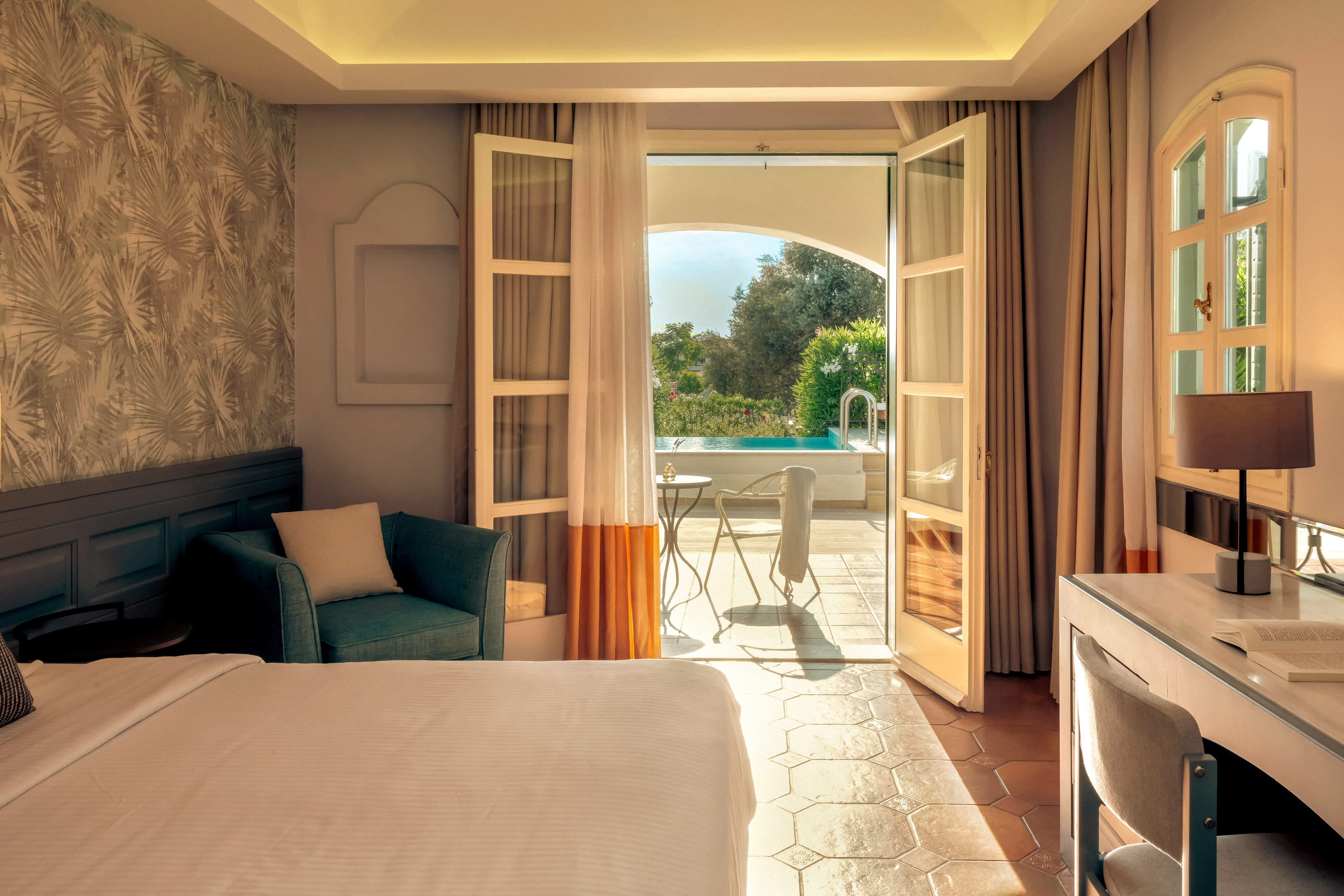 a room with a bed and a chair