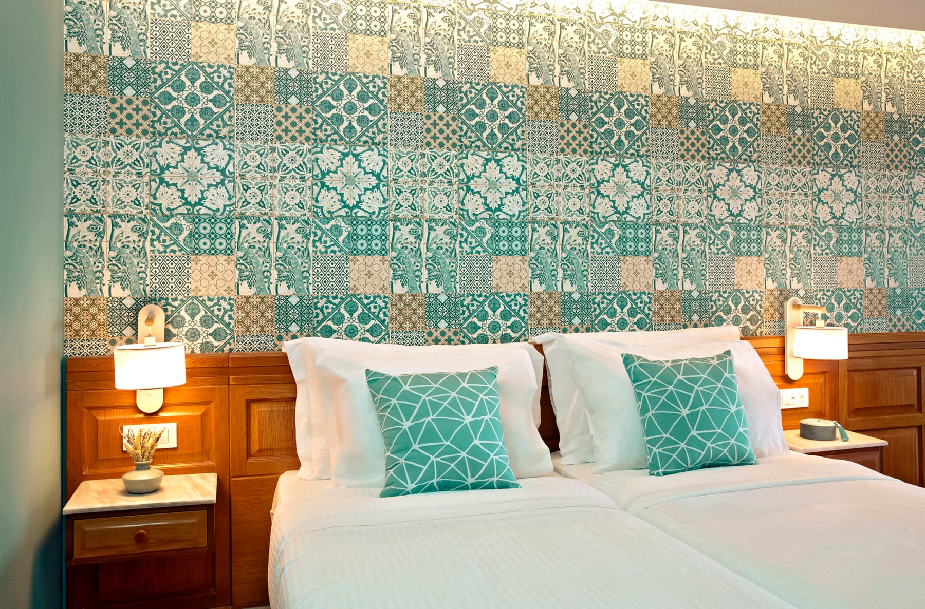 a bed with white sheets