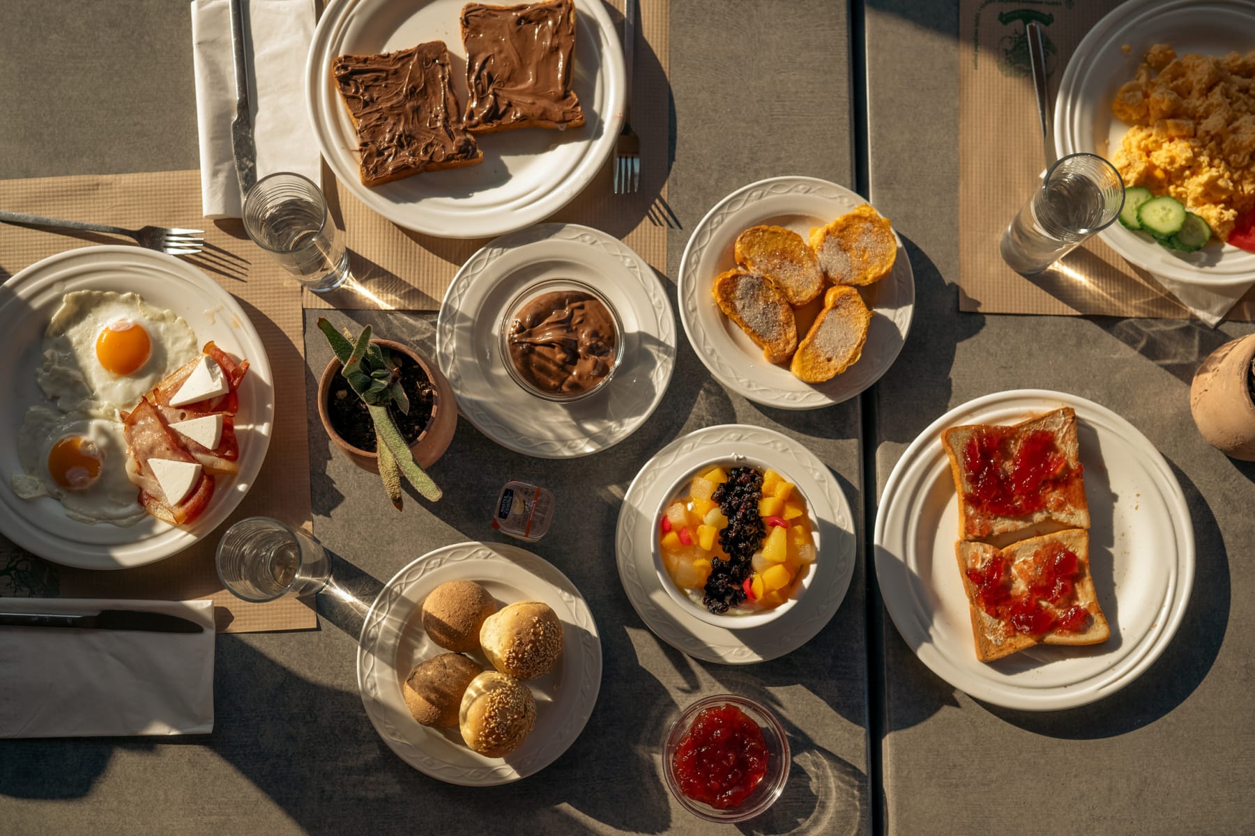 a table full of plates of food