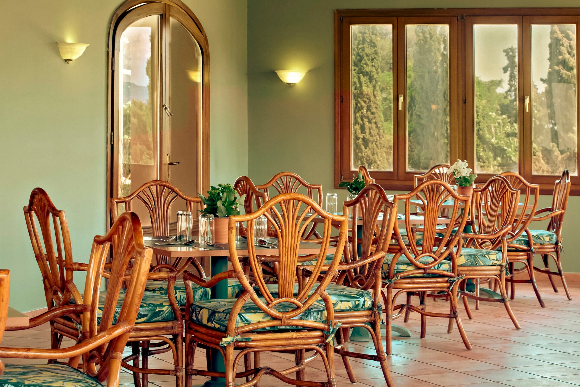 a dining room table with chairs around it