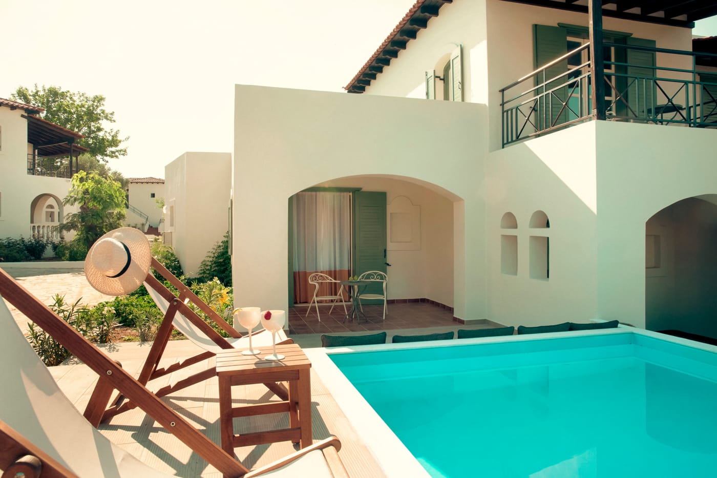 a pool and a house