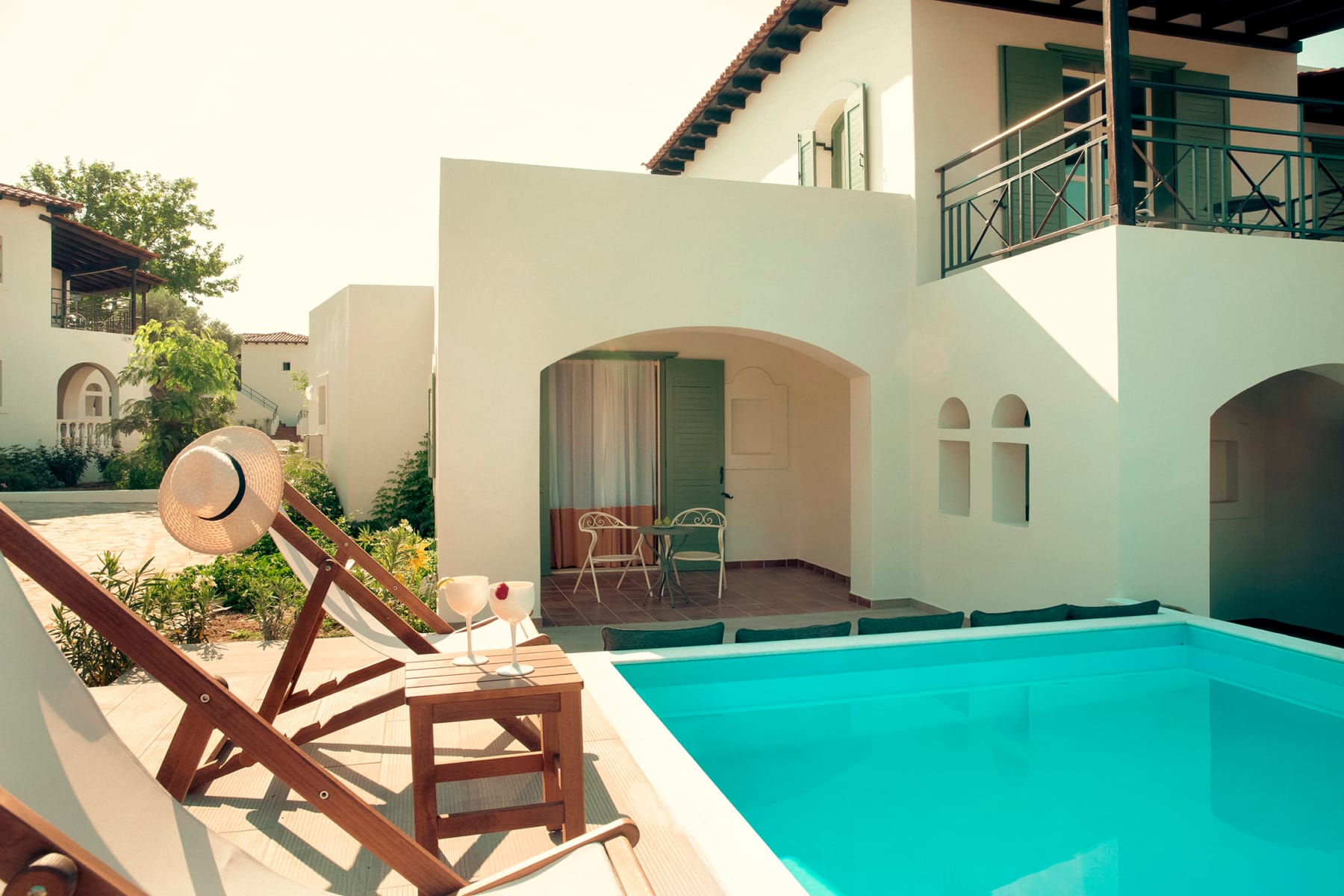 a pool and a house