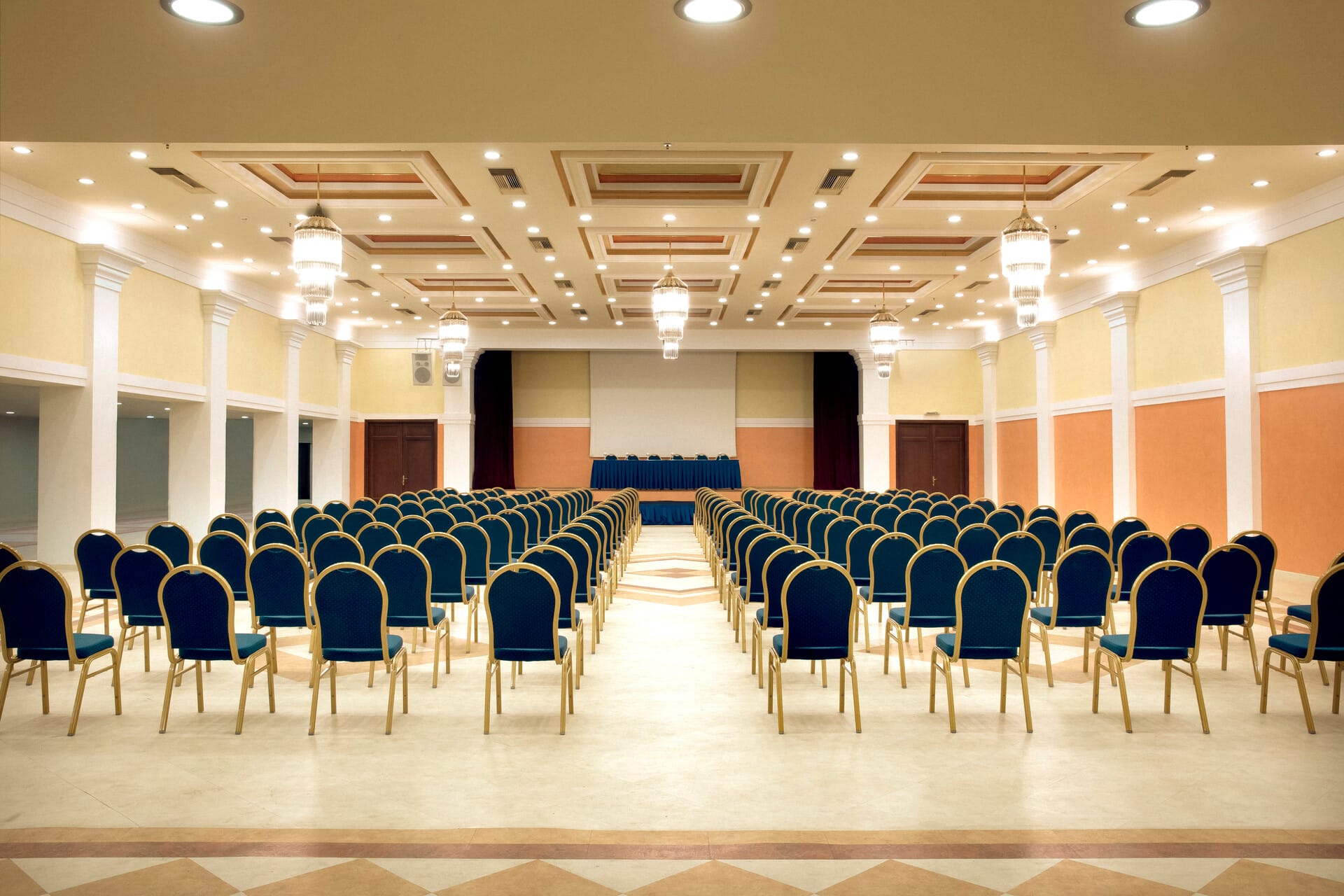 a room with a table and chairs