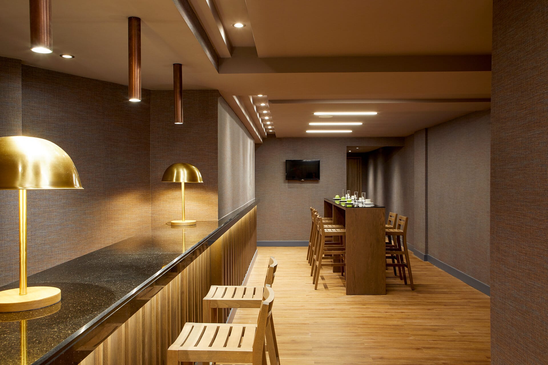 a room with a table and chairs