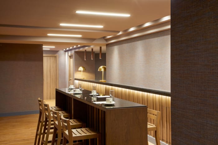 a kitchen with a large table