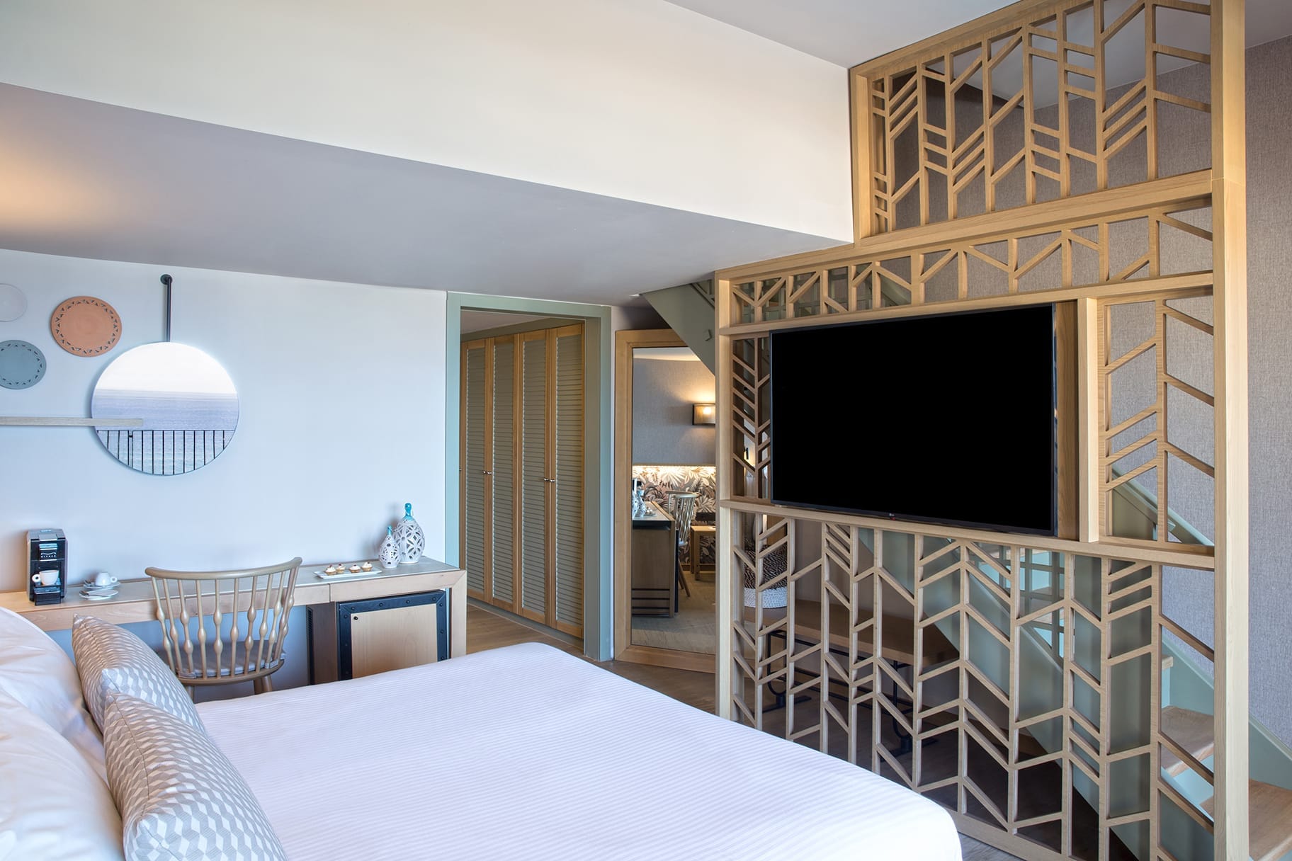 a bedroom with a bunk bed