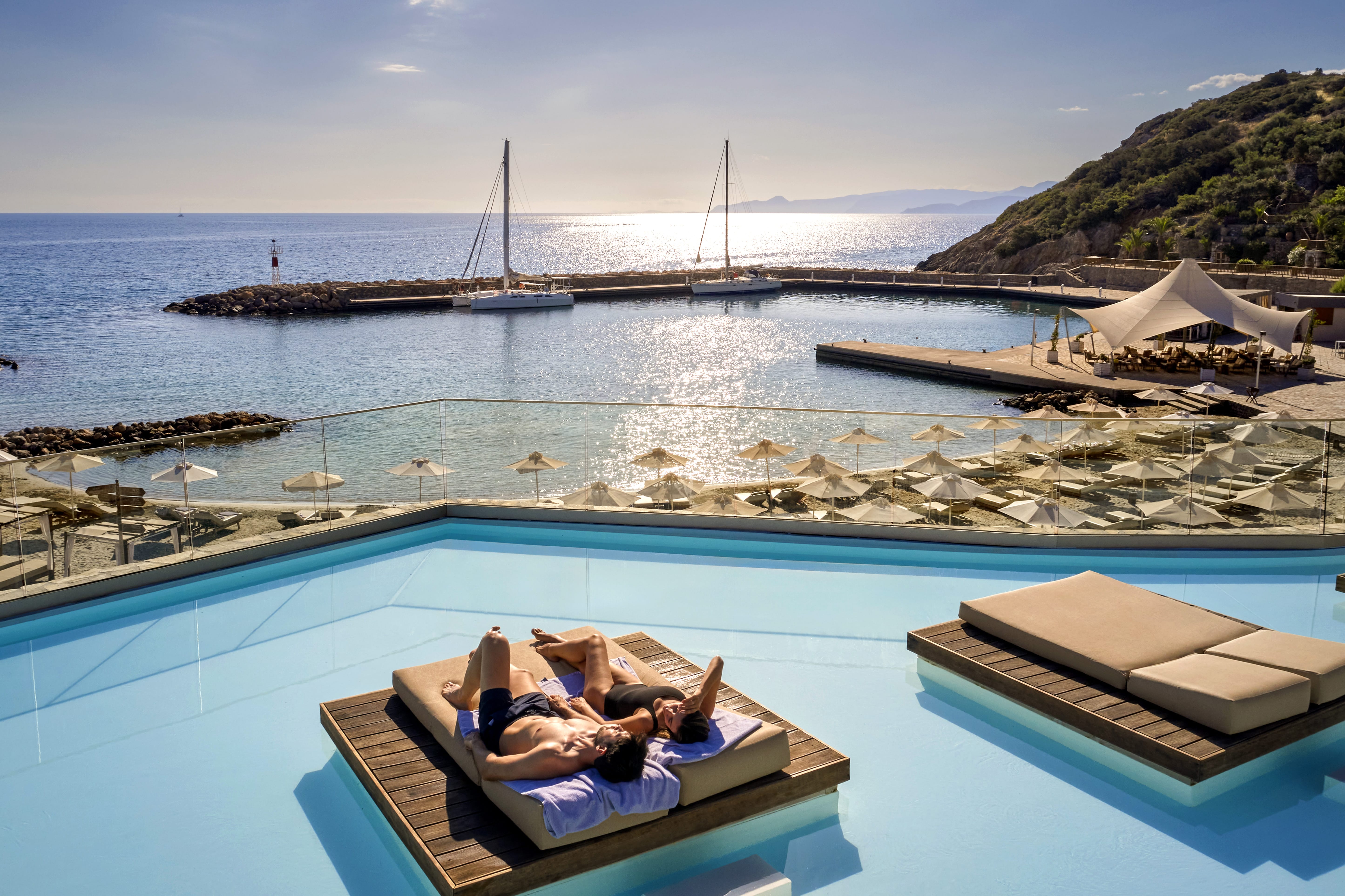 a pool with a boat in it